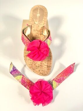Lindsay Phillips SwitchFlops Pink Chiffon Flower Interchangeable Straps Sz M